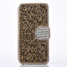 iPhone 6 6s Plus 5.5 -Bling Bling Rhinestone PU Flip Stand Phone Protective Cover Case with Magnet Clip - Gold
